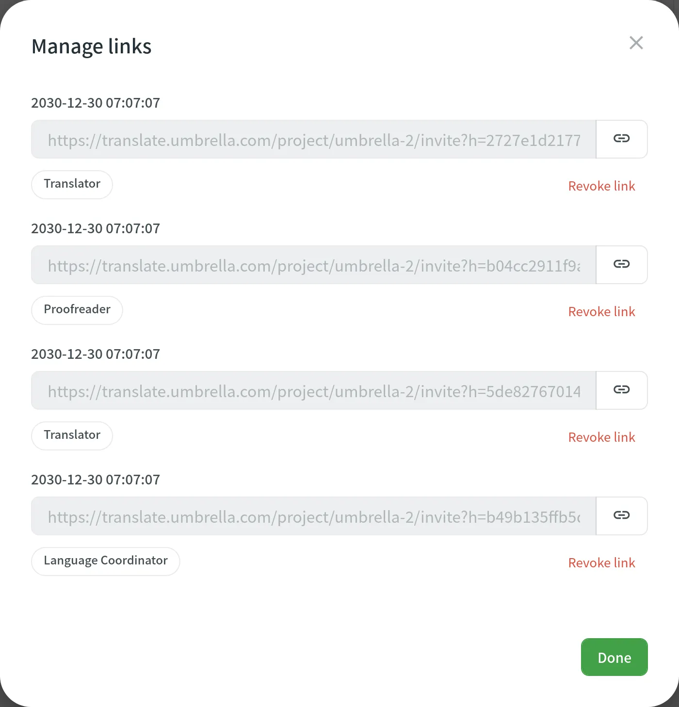 Manage links dialog